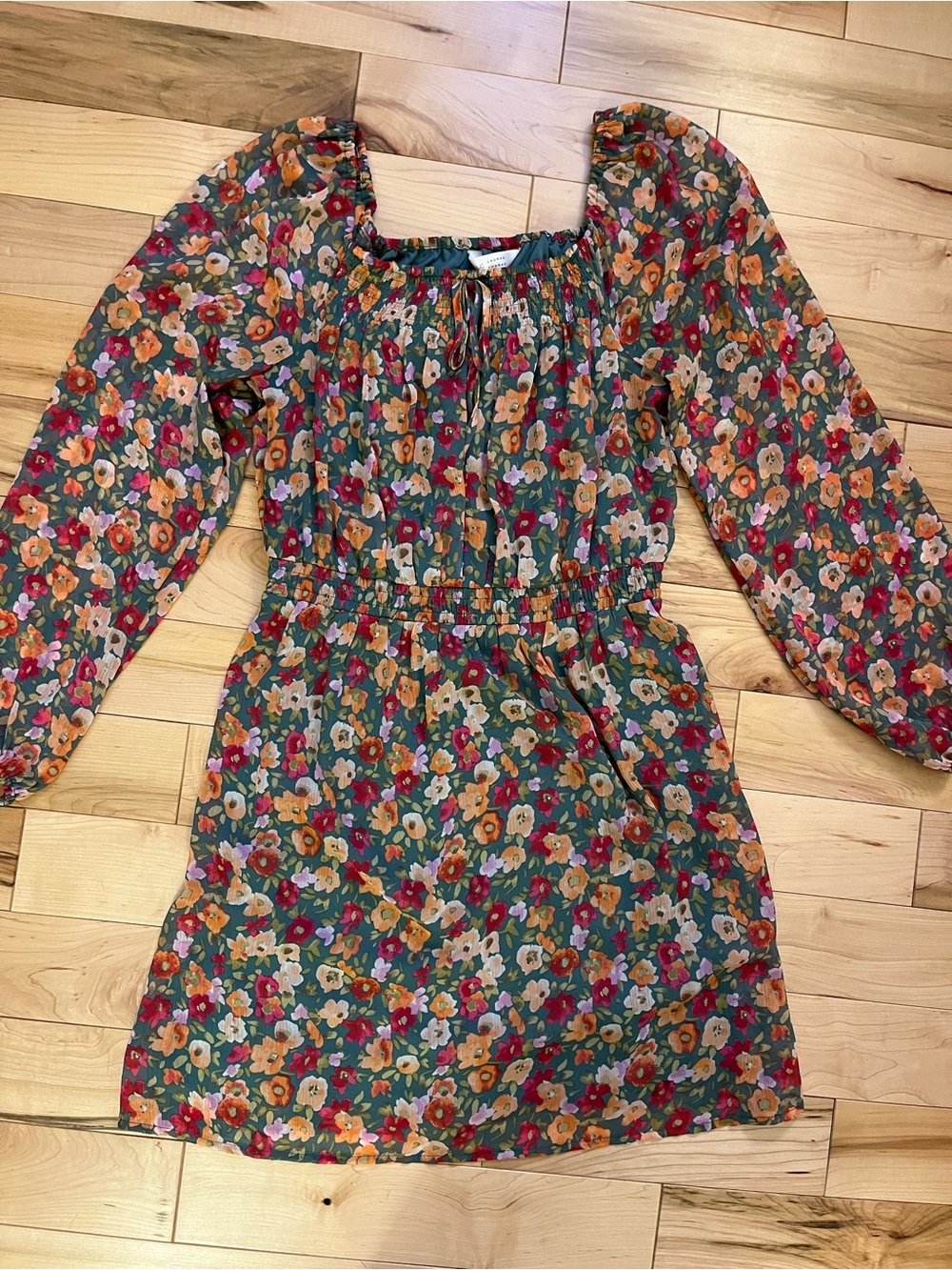 LC Lauren Conrad Floral Long-Sleeve Dress in Teal, Orange, Pink